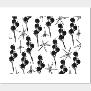 black and white floral print Posters and Art